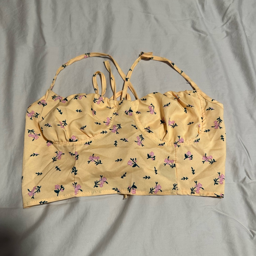 yellow, floral crop top